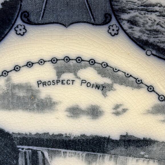 Niagara Falls souvenir plate vintage ceramic porcelain rolled rim flow blue FLAW - Picture 12 of 13